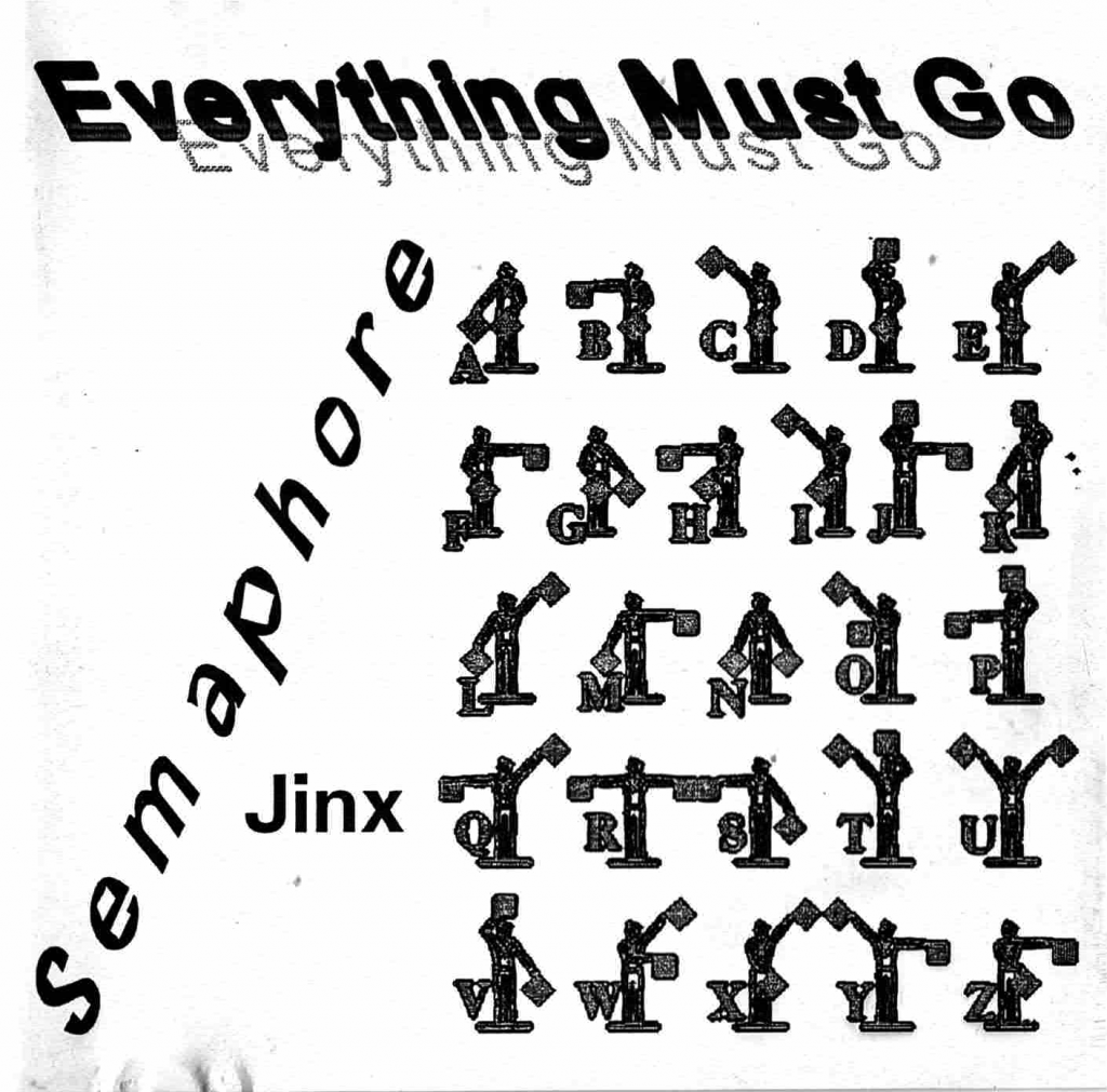 Everything Must Go - Semaphore Jinx Album Cover (Flag men demonstrating the flag position for each member of the alphabet)