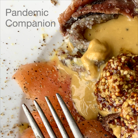 Album Cover Pandemic Companion - fork, mustard, smoked salmon